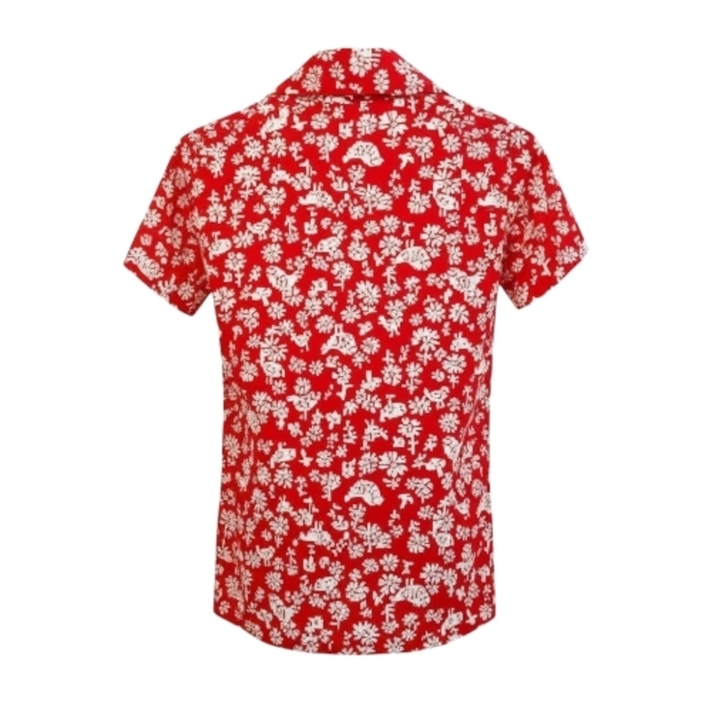 Vintage Sears Roebuck & Co/JR Bazaar Vibrant Red w/White Retro Print Men's Shirt - Picture 2 of 6